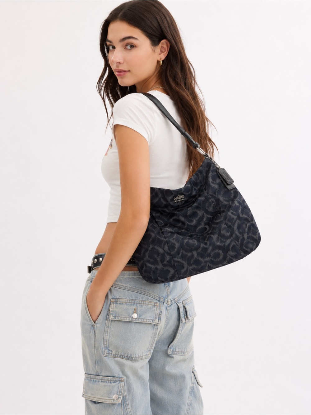 Coach Black Navy Signature Shoulder Bag - Picture 3 of 7